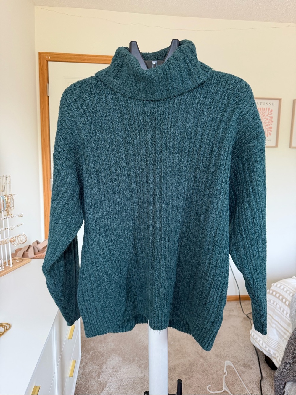 CAbi Teal Ribbed Turtleneck Sweater